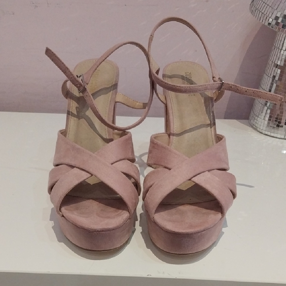 Pink Platform Sandals with Ankle Strap